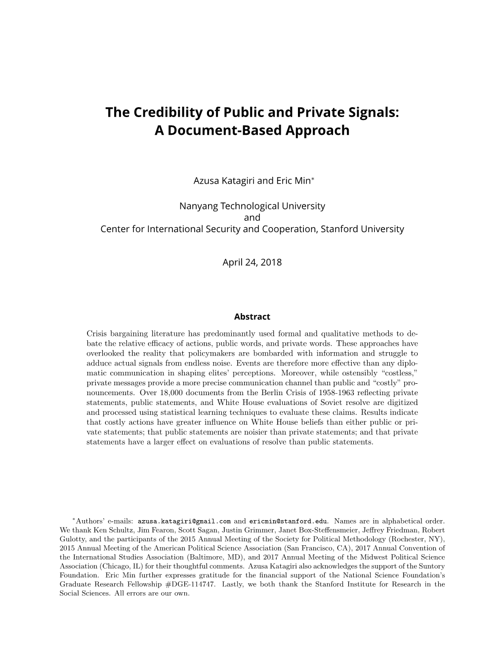 The Credibility of Public and Private Signals: a Document-Based Approach