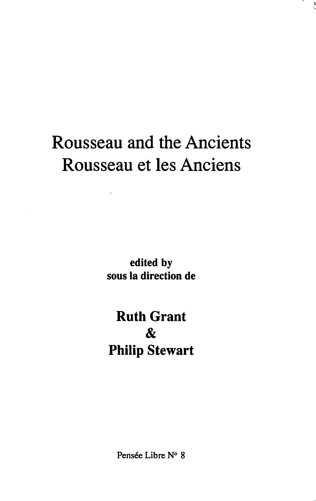 Rousseau and the Ancients Rousseau Et Les Anciens