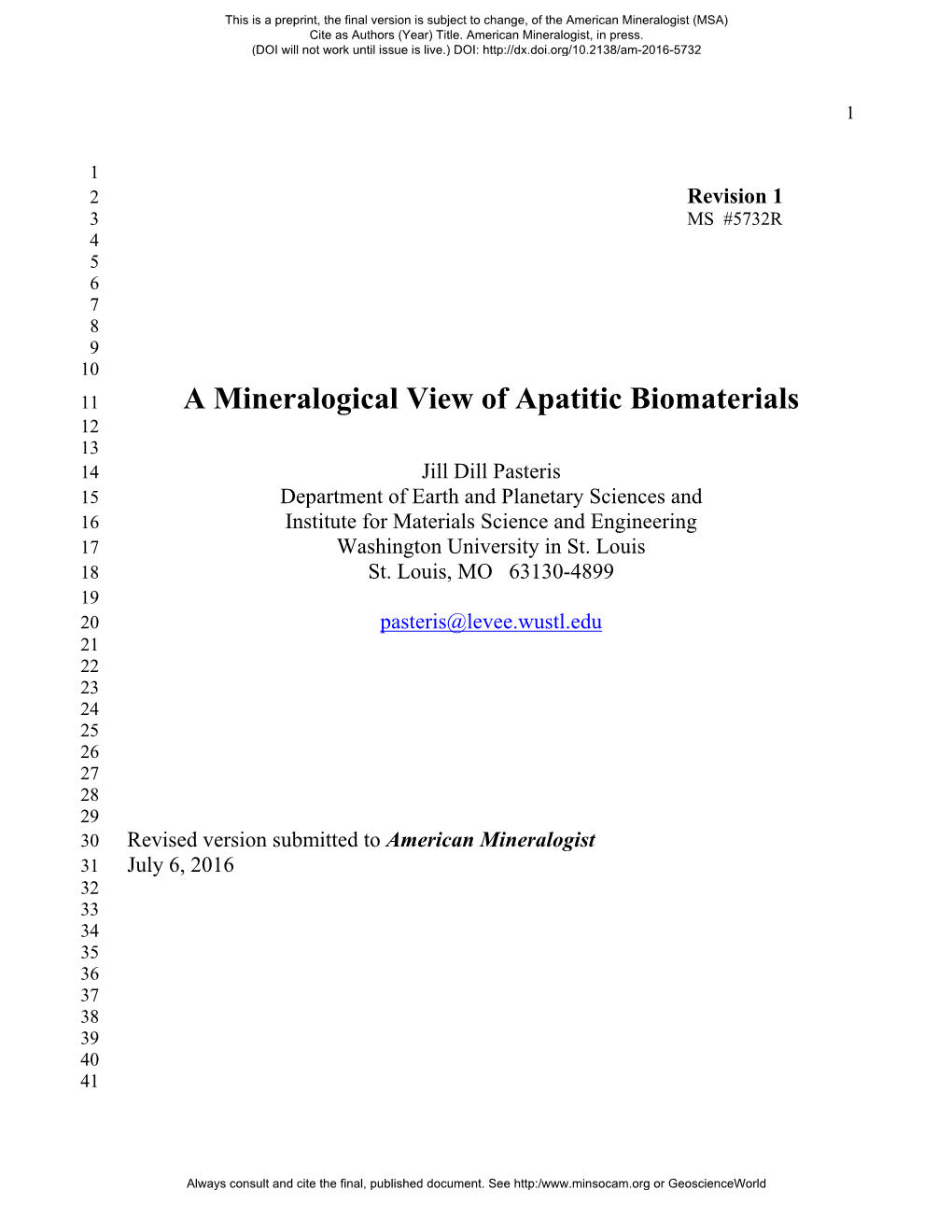 A Mineralogical View of Apatitic Biomaterials