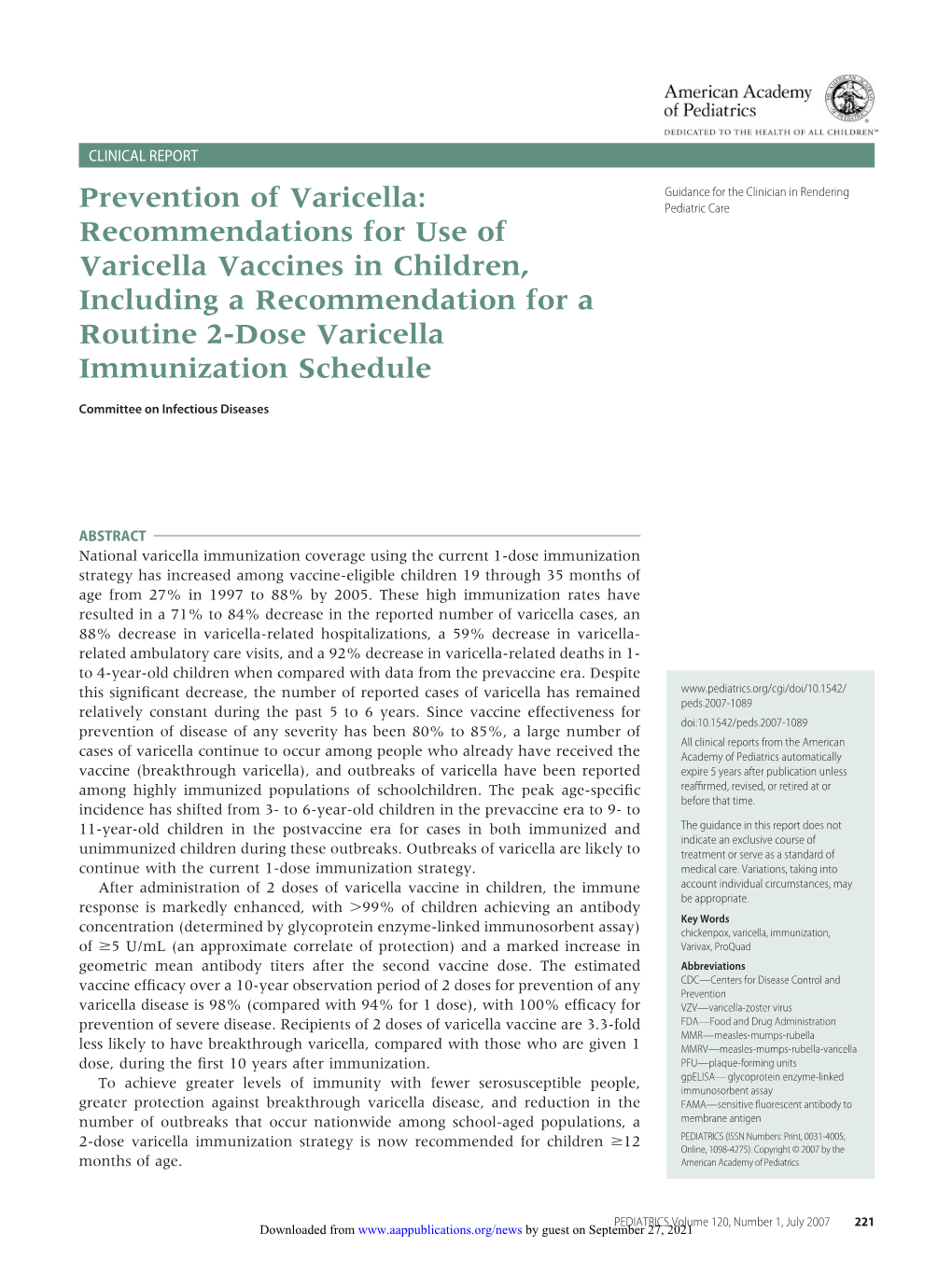 Prevention of Varicella