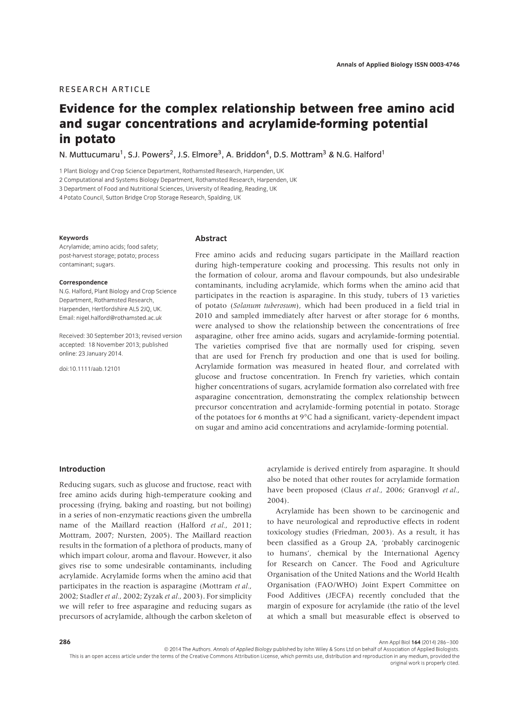 Evidence for the Complex Relationship Between Free Amino Acid and Sugar Concentrations and Acrylamide-Forming Potential in Potato N