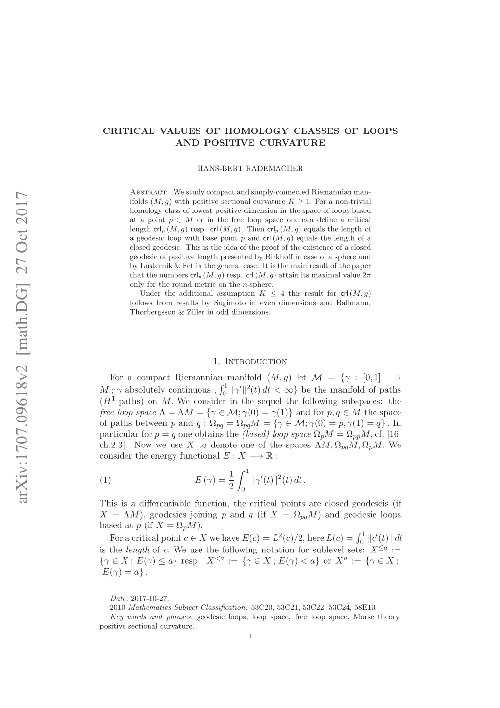 Critical Values of Homology Classes of Loops and Positive Curvature