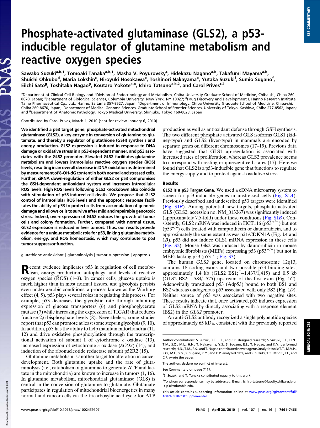 Phosphate-Activated Glutaminase (GLS2), a P53- Inducible Regulator