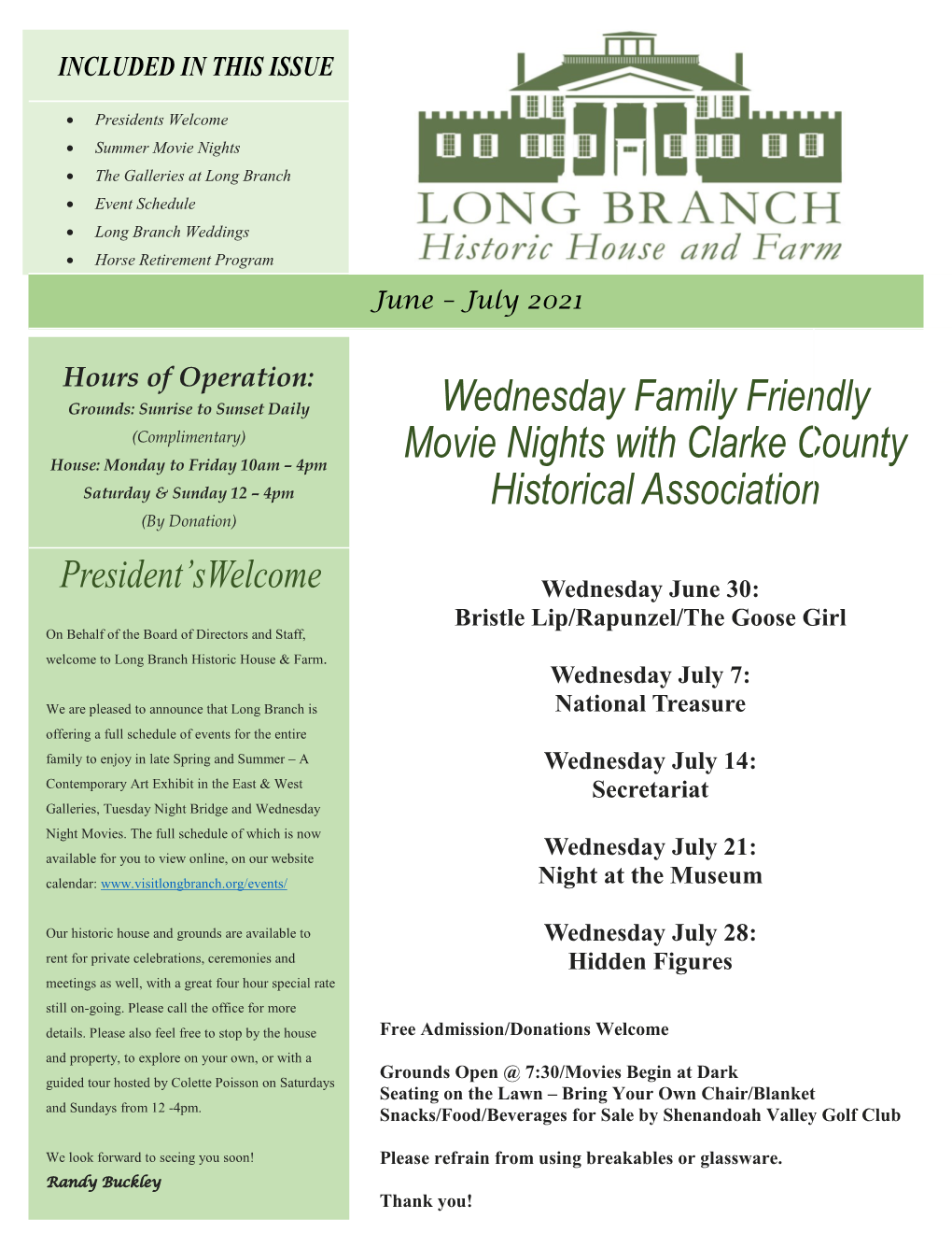 Wednesday Family Friendly Movie Nights with Clarke County Historical