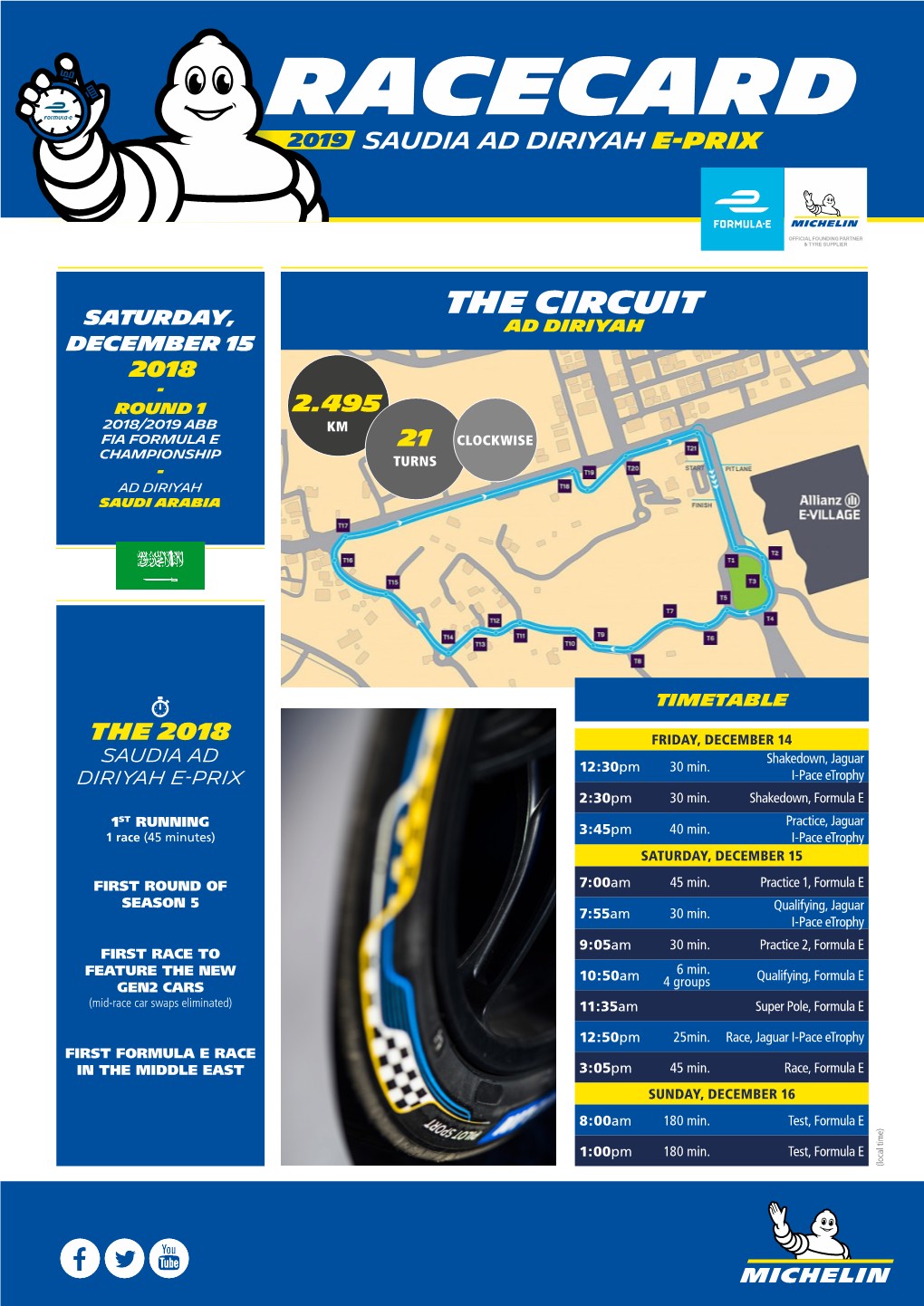 THE Circuit SATURDAY, AD Diriyah DECEMBER 15 2018 - ROUND 1 2.495 2018/2019 ABB KM FIA FORMULA E 21 CLOCKWISE CHAMPIONSHIP TURNS - AD DIRIYAH SAUDI ARABIA