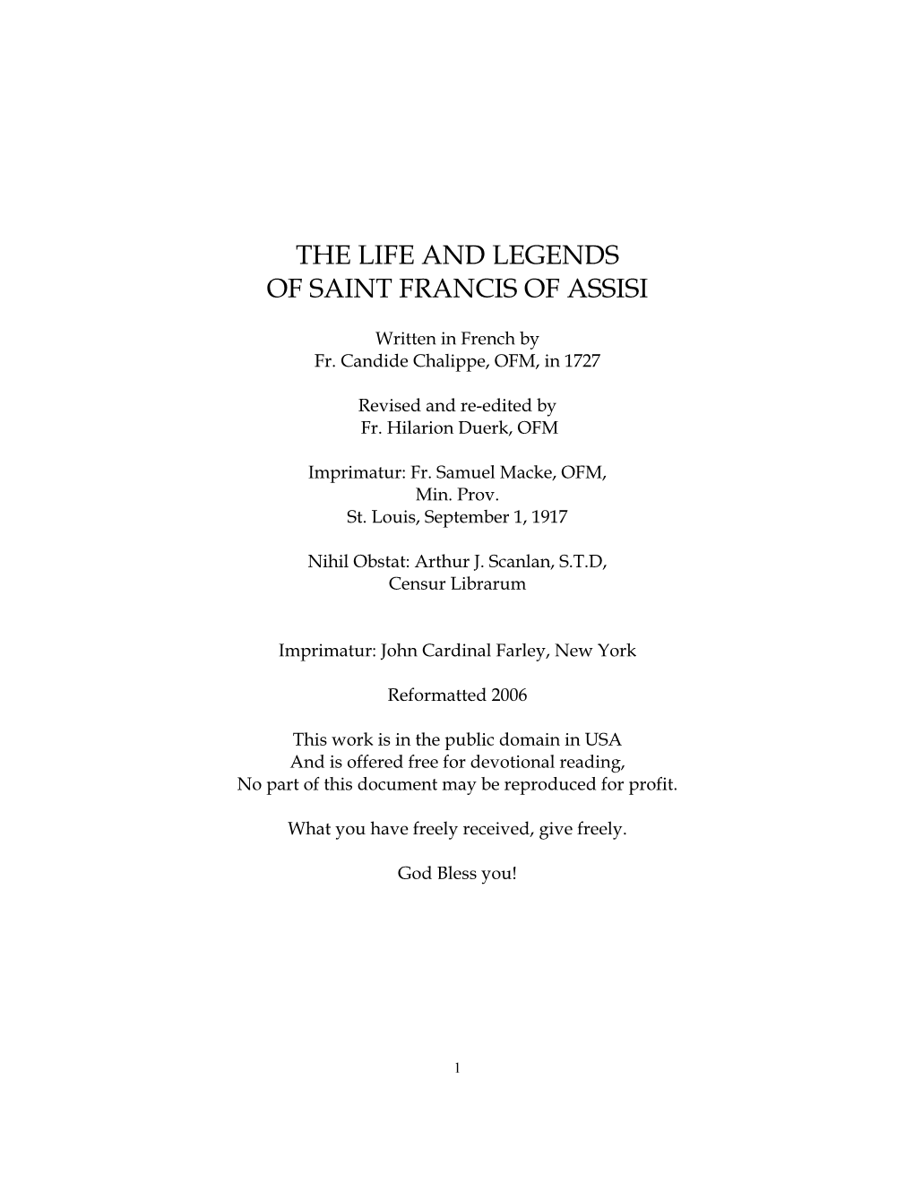 The Life and Legends of Saint Francis of Assisi