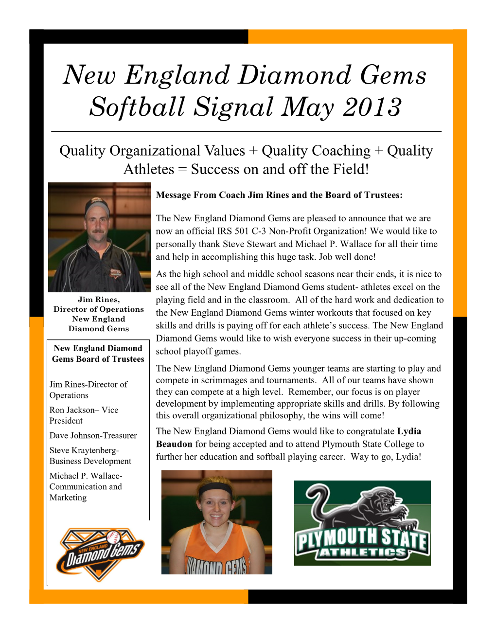 New England Diamond Gems Softball Signal May 2013