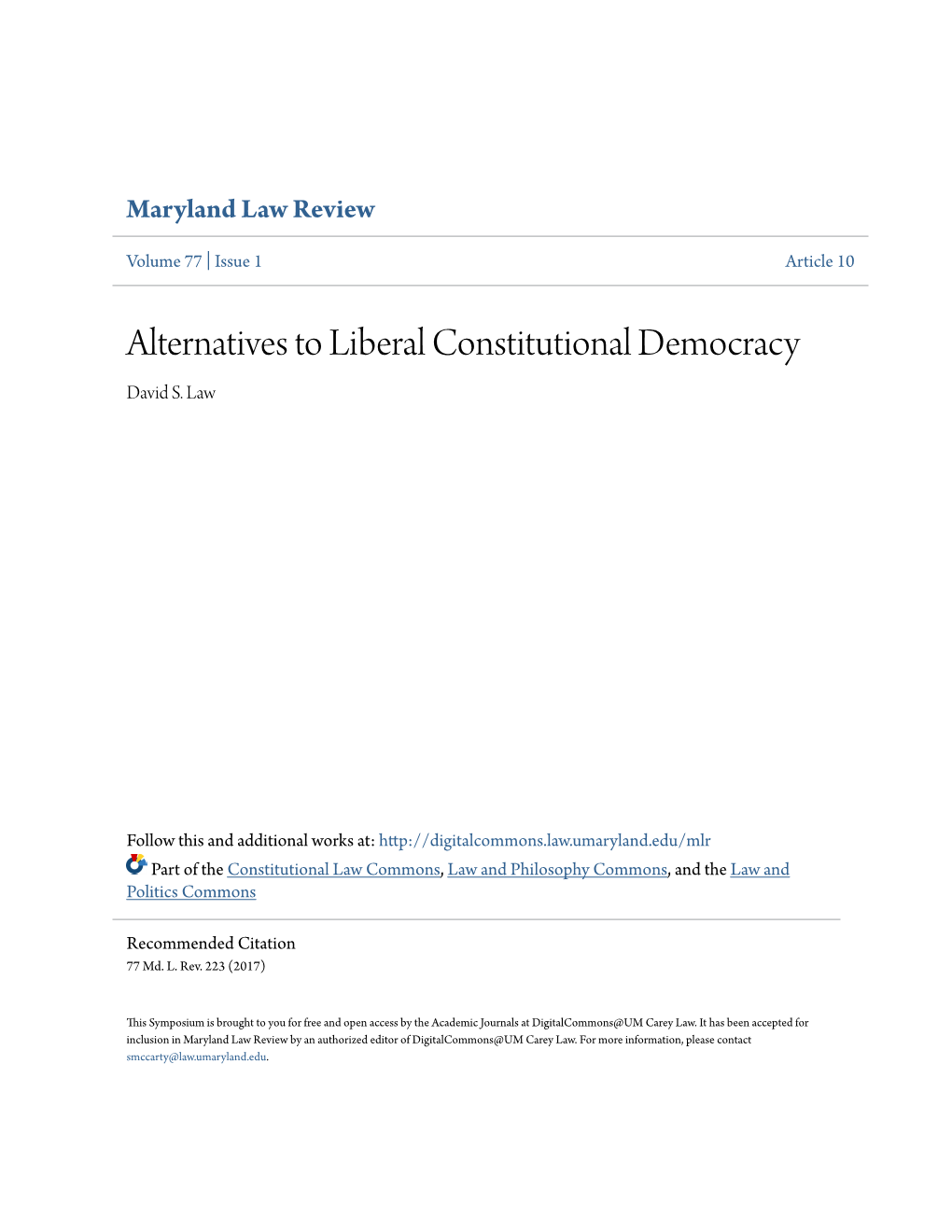 Alternatives to Liberal Constitutional Democracy David S