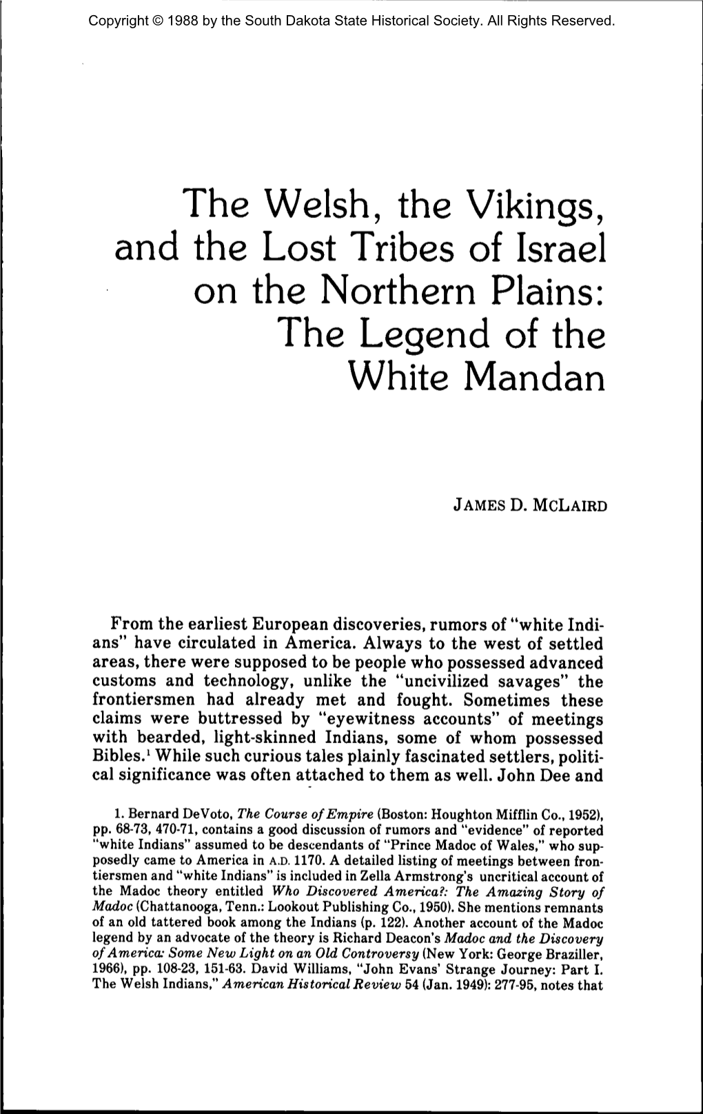 The Welsh, the Vikings, and the Lost Tribes of Israel on the Northern Plains: the Legend of the White Mandan