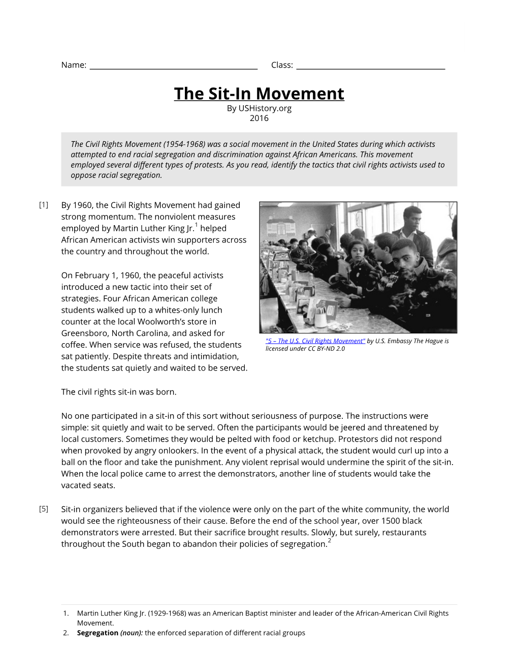 The Sit-In Movement by Ushistory.Org 2016