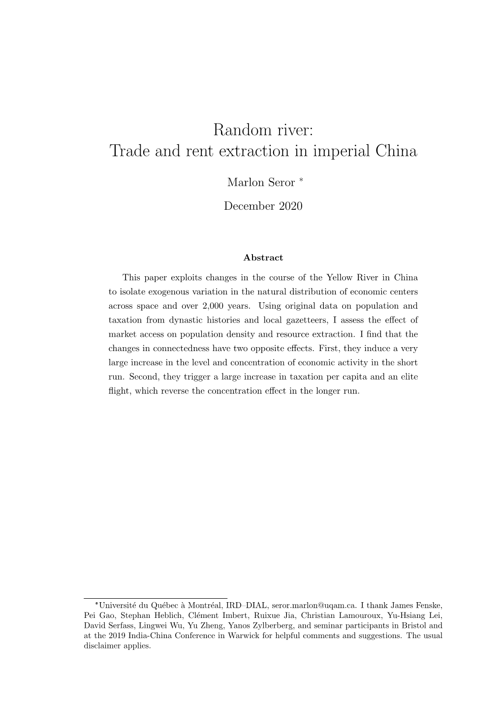 Random River: Trade and Rent Extraction in Imperial China