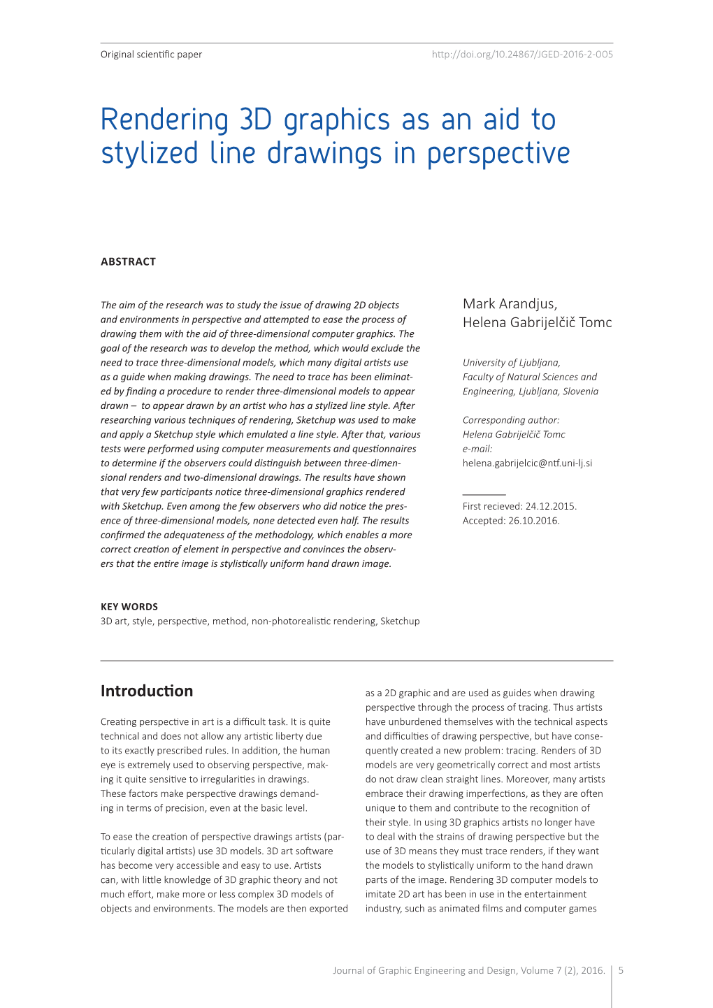 Rendering 3D Graphics As an Aid to Stylized Line Drawings in Perspective