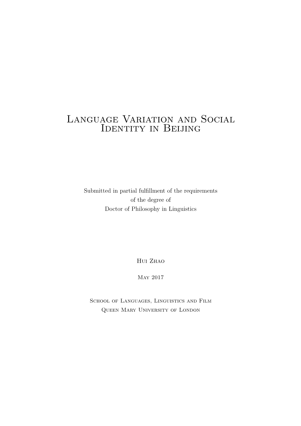 Language Variation and Social Identity in Beijing
