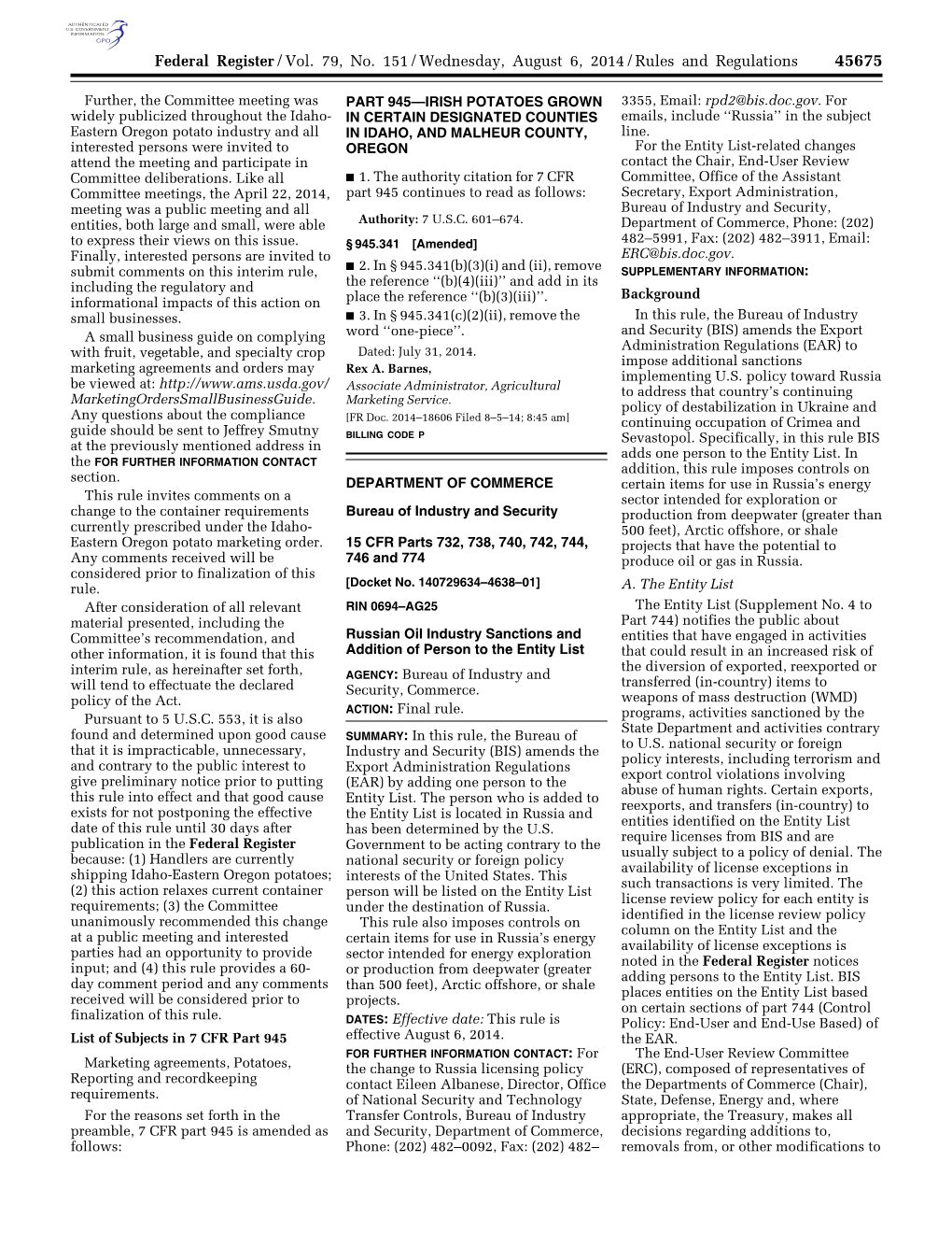 Federal Register/Vol. 79, No. 151/Wednesday, August 6, 2014