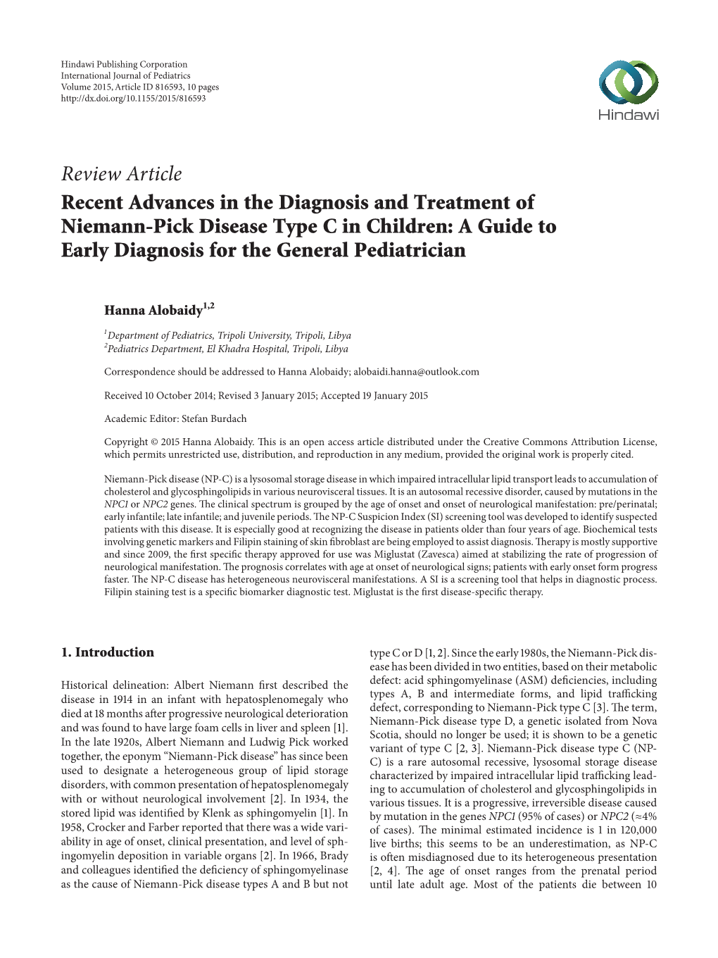 Recent Advances in the Diagnosis and Treatment of Niemann-Pick Disease Type C in Children: a Guide to Early Diagnosis for the General Pediatrician