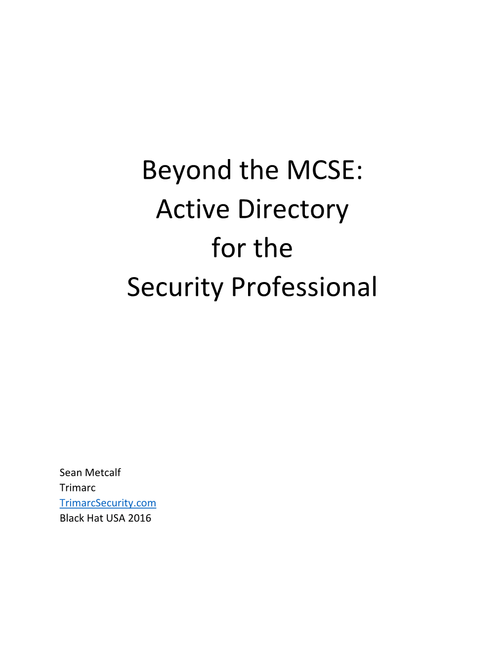 Active Directory for the Security Professional
