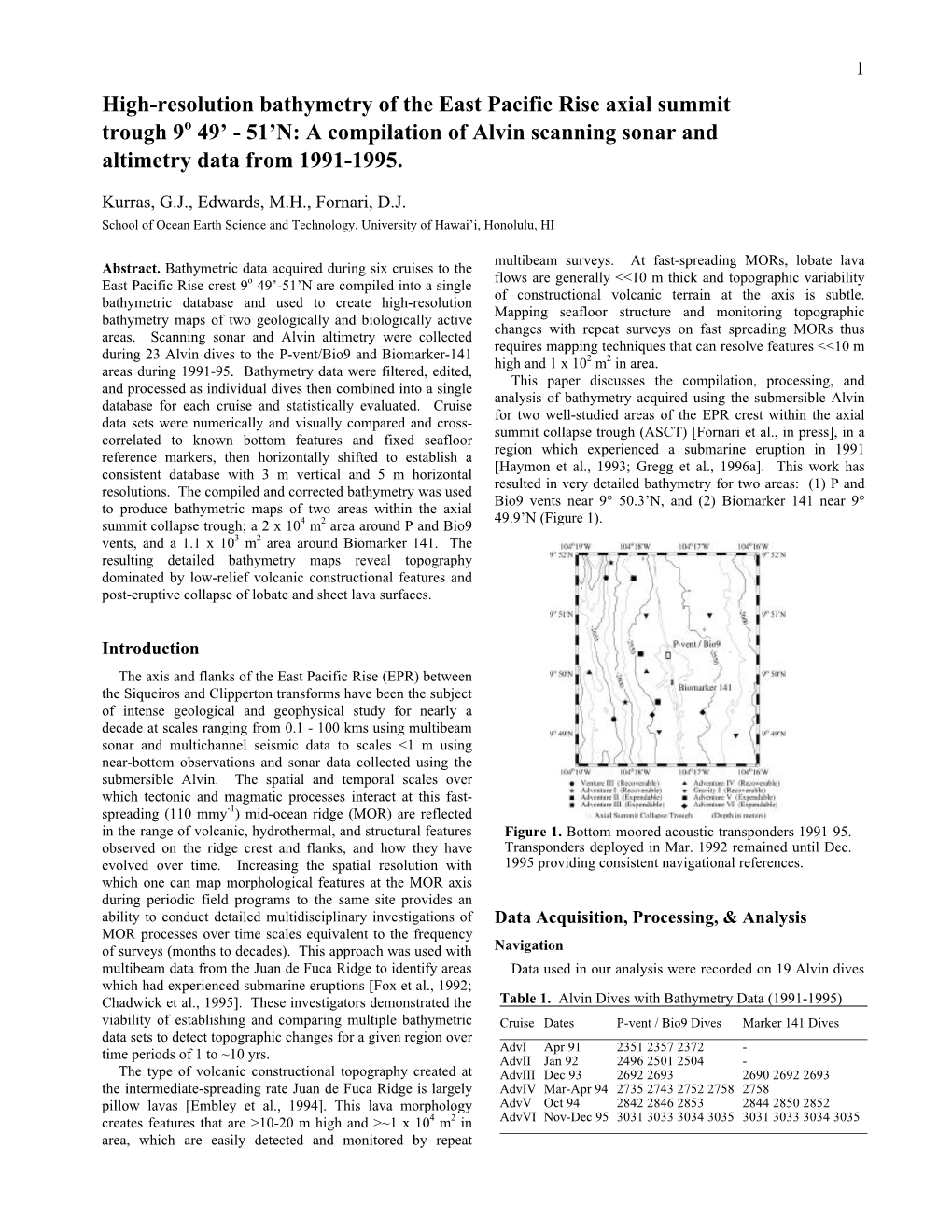 High-Resolution Bathymetry of the East Pacific Rise Axial Summit Trough 9O 49’ - 51’N: a Compilation of Alvin Scanning Sonar and Altimetry Data from 1991-1995