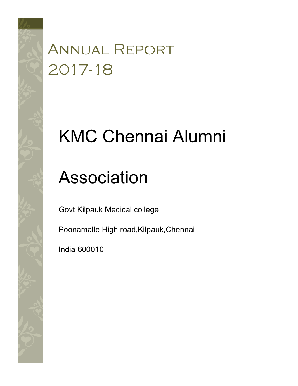 KMC Chennai Alumni Association -Annual Report 2017-18