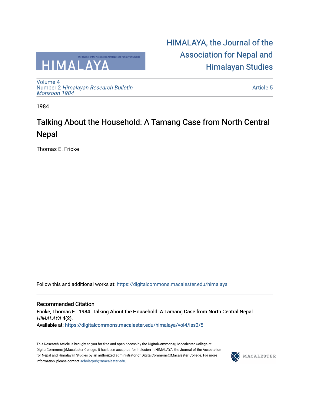 A Tamang Case from North Central Nepal