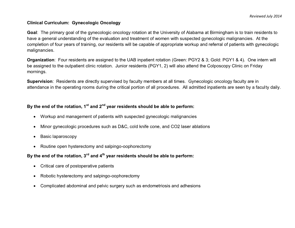 Clinical Curriculum: Gynecologic Oncology