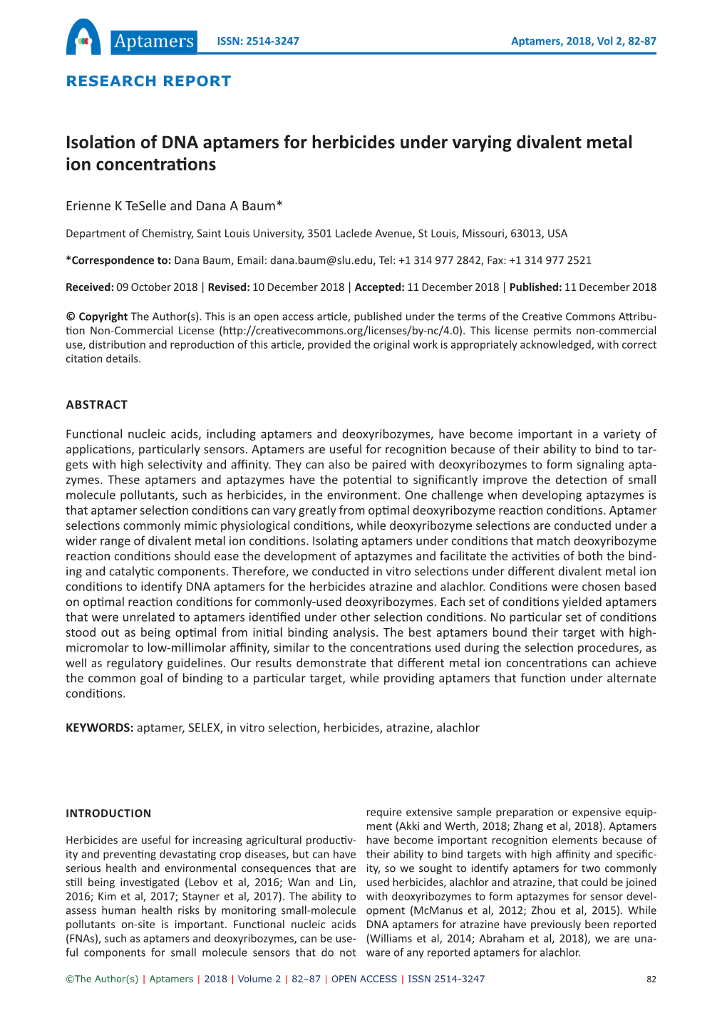 Isolation of DNA Aptamers for Herbicides Under Varying Divalent Metal Ion Concentrations