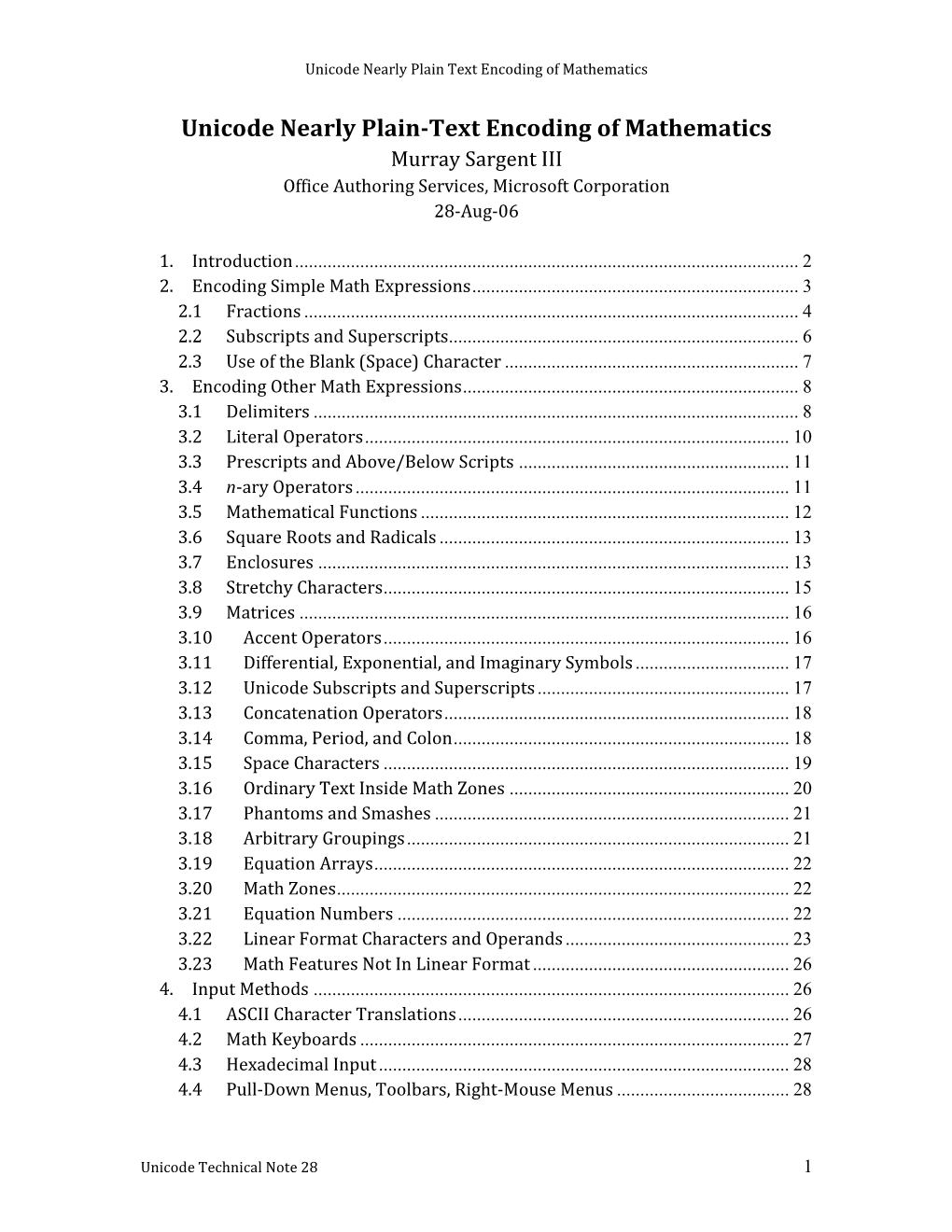 Unicode Nearly Plain Text Encoding of Mathematics