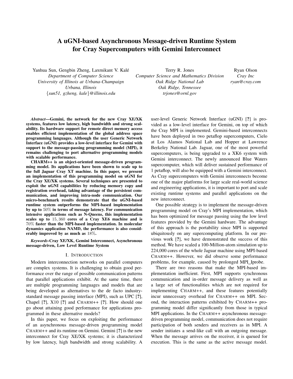 A Ugni-Based Asynchronous Message-Driven Runtime System for Cray Supercomputers with Gemini Interconnect