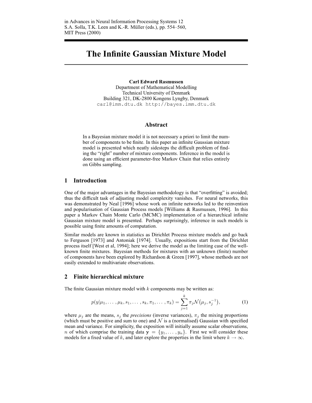 The Infinite Gaussian Mixture Model