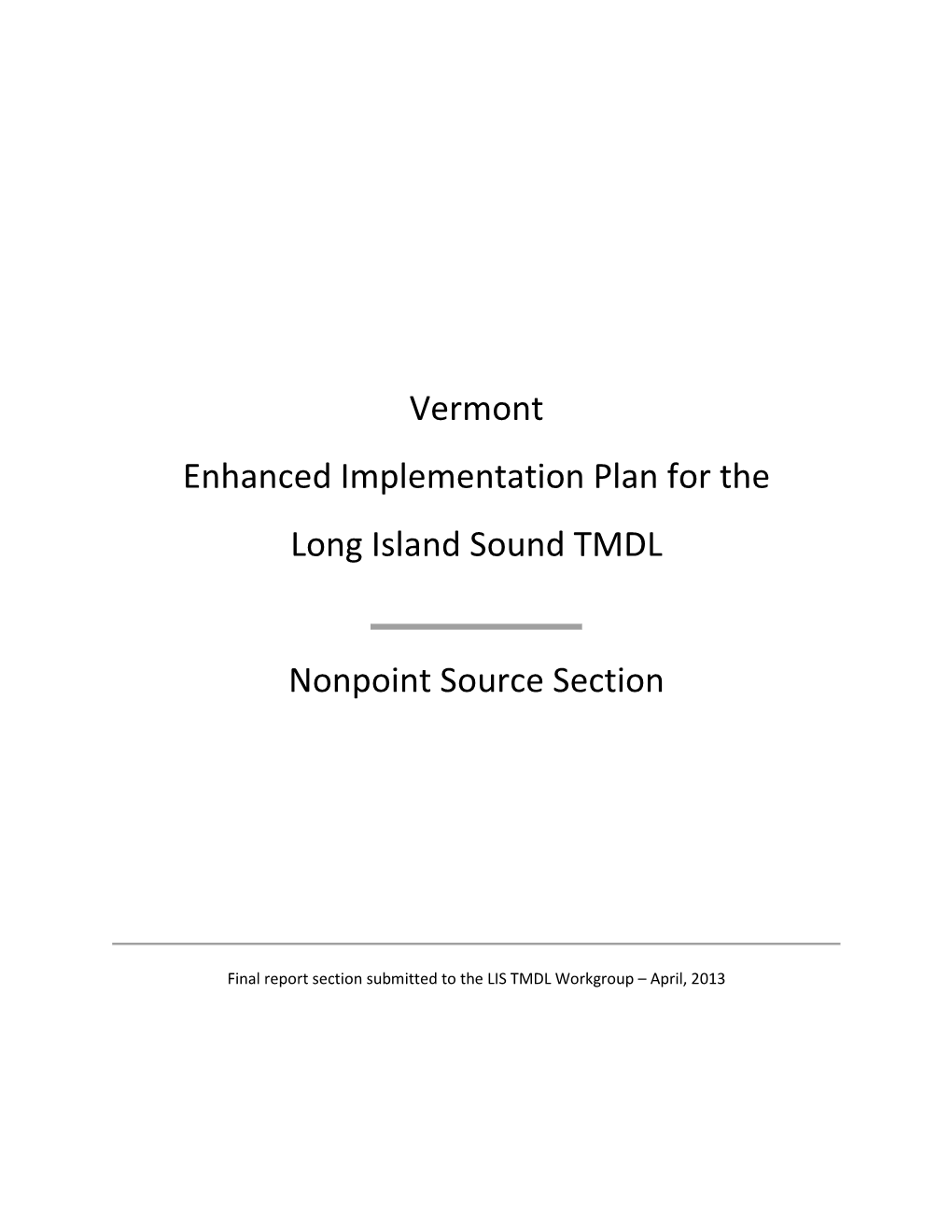 Vermont Enhanced Implementation Plan for the Long Island Sound TMDL