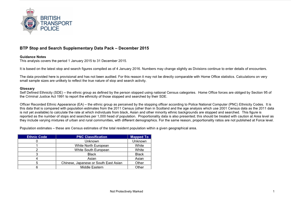 BTP Stop and Search Supplementary Data Pack December 2015