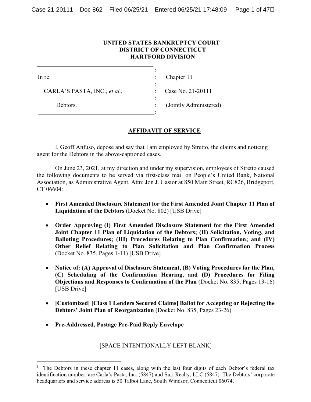 United States Bankruptcy Court District of Connecticut Hartford Division