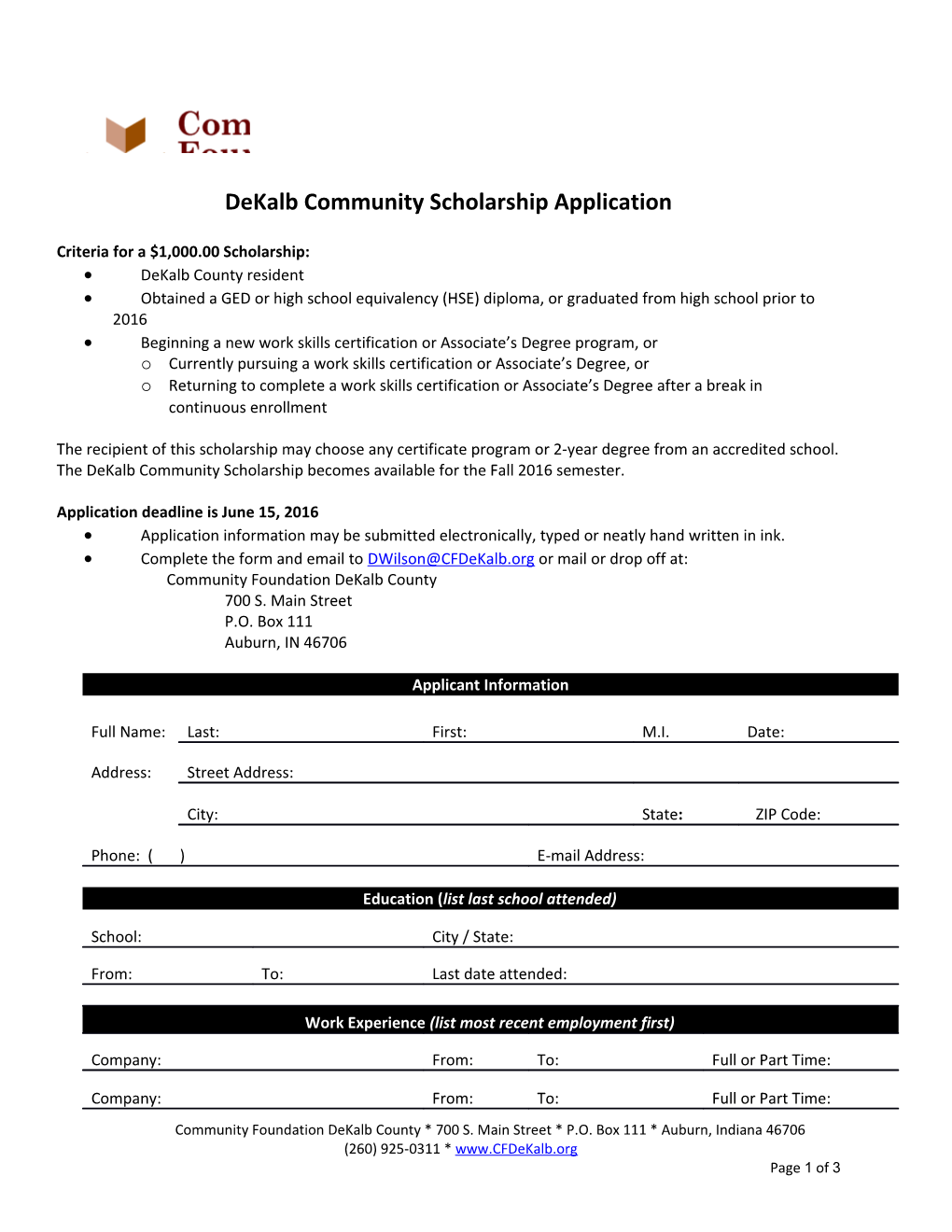 Freedom Academy Scholarship Application