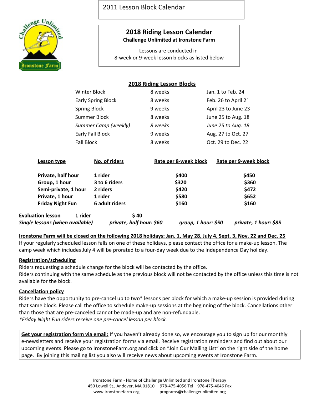 2018 Riding Lesson Blocks