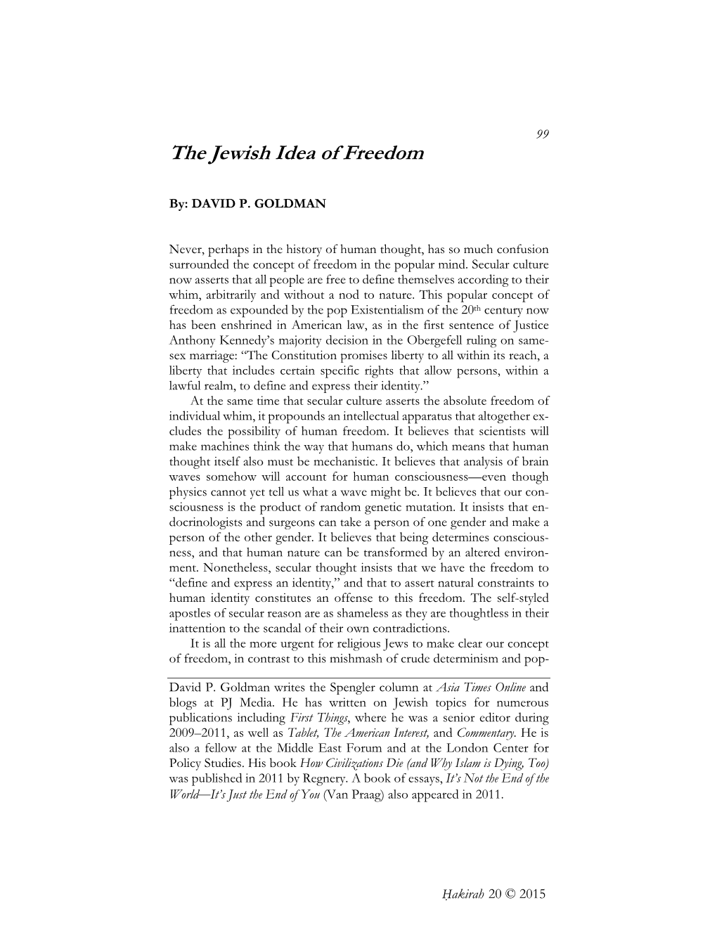 The Jewish Idea of Freedom