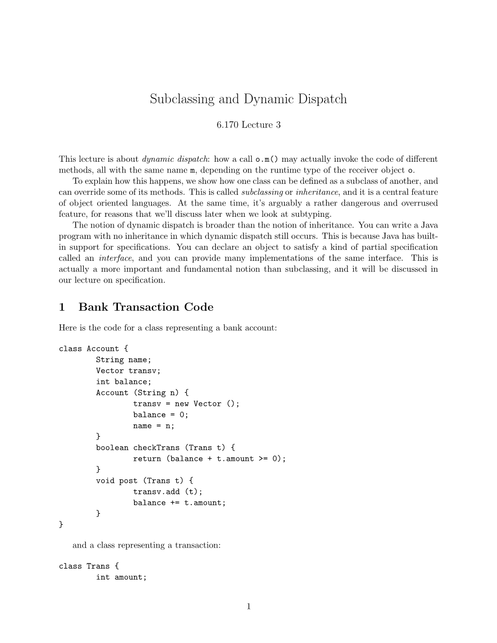 Subclassing and Dynamic Dispatch