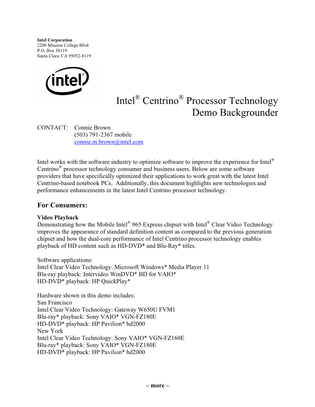 Intel® Centrino® Processor Technology Launch Demonstration