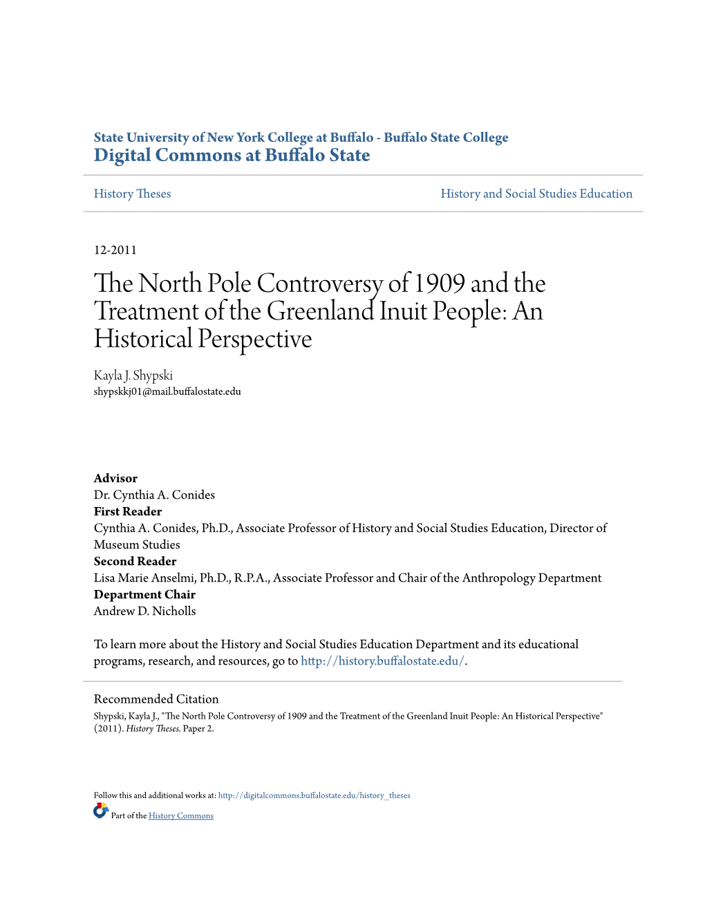 The North Pole Controversy of 1909 and the Treatment of the Greenland Inuit People: an Historical Perspective