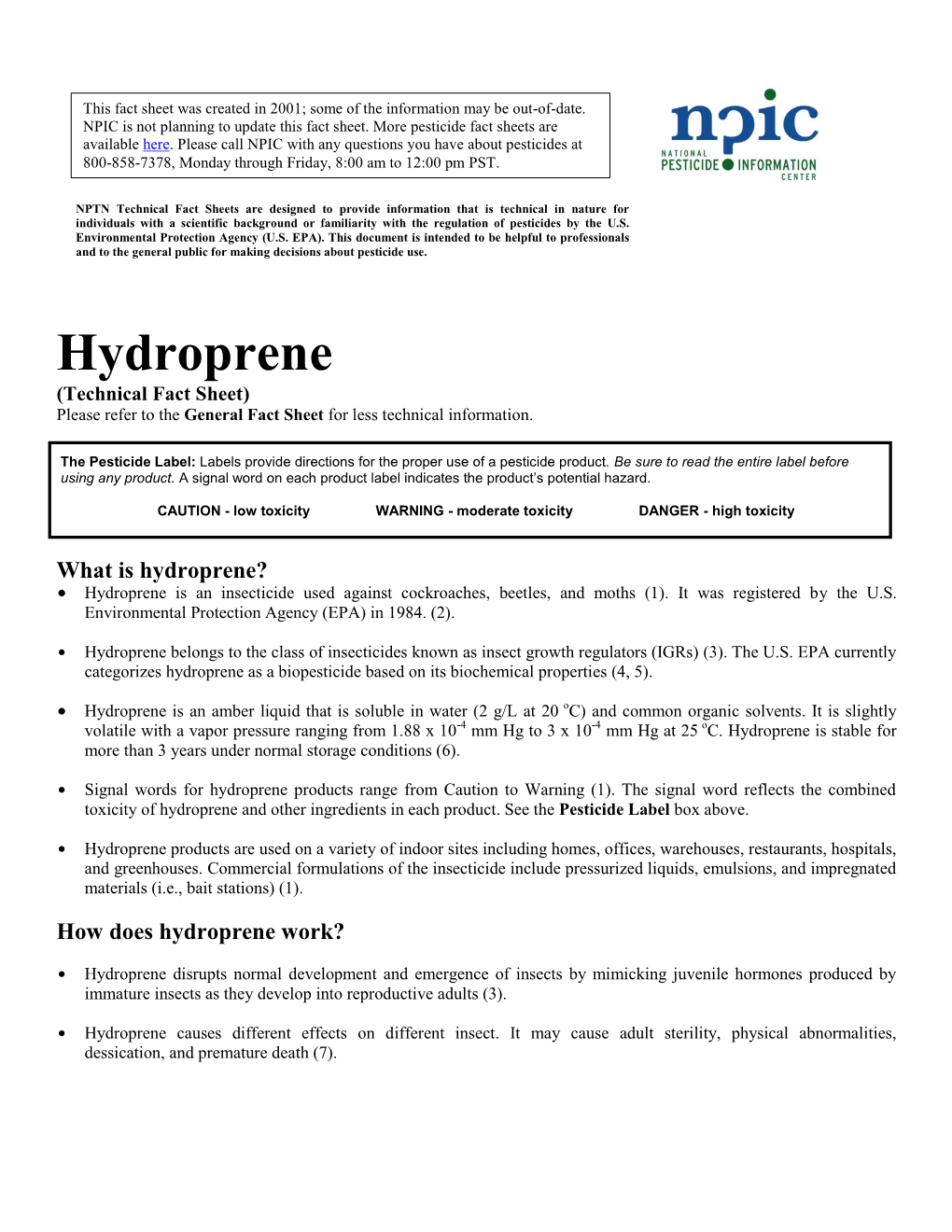 Hydroprene Technical Fact Sheet