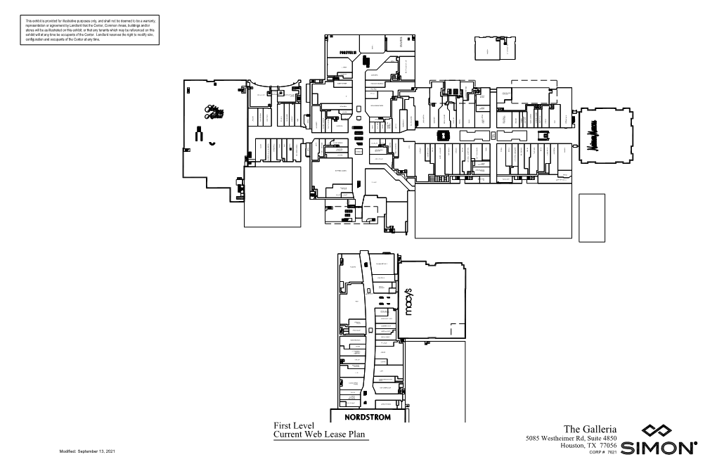 The Galleria Current Web Lease Plan 5085 Westheimer Rd, Suite 4850 Houston, TX 77056 Modified: September 13, 2021 CORP # 7621