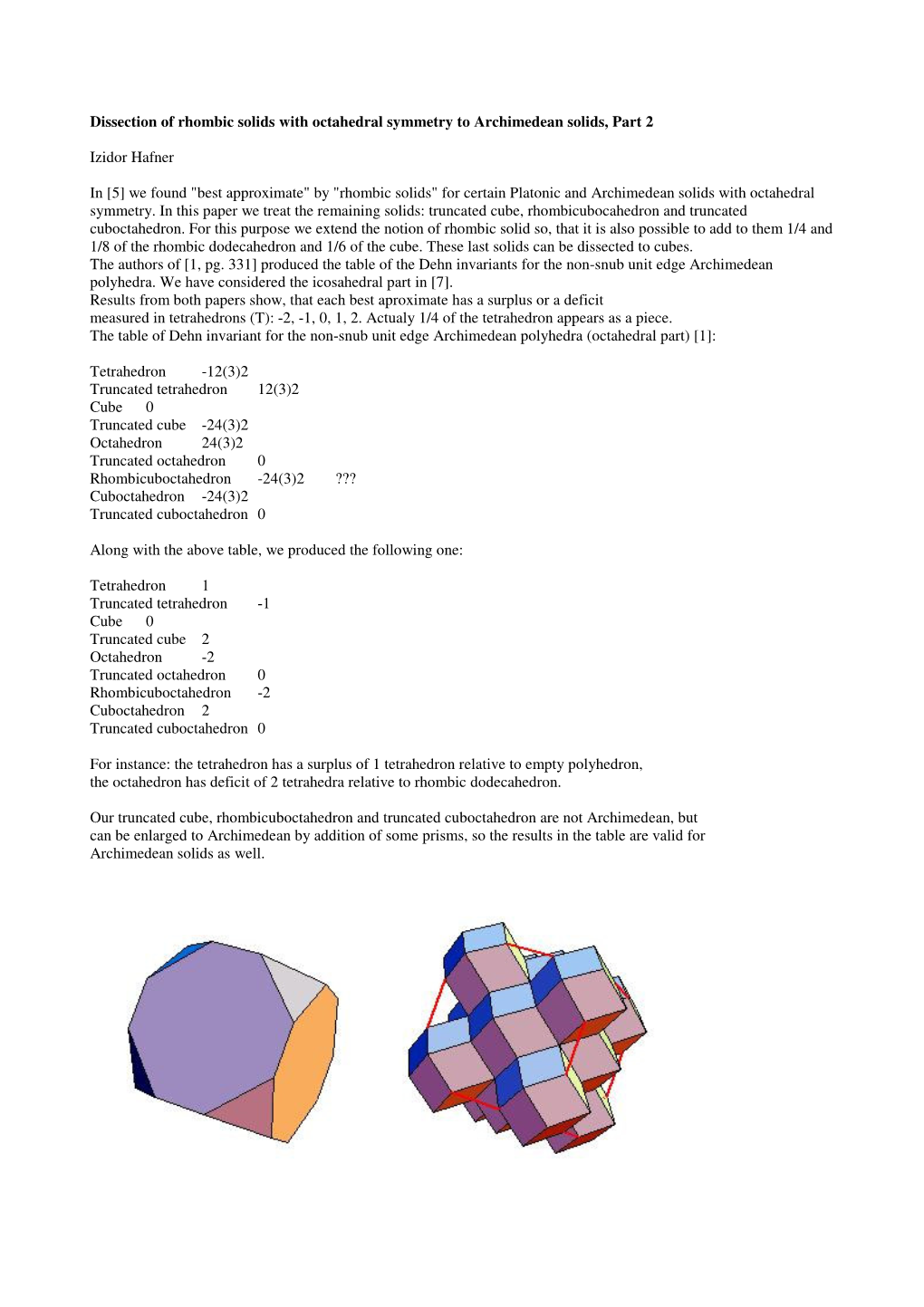 Dissection of Rhombic Solids with Octahedral Symmetry to Archimedean Solids, Part 2