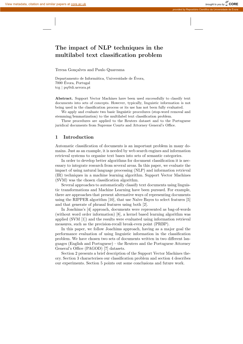 The Impact of NLP Techniques in the Multilabel Text Classification Problem