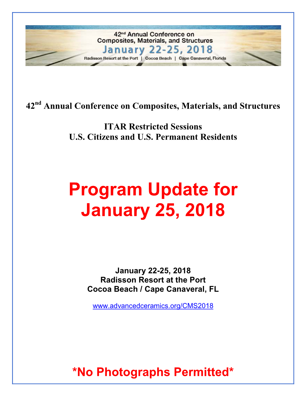 Program Update for January 25, 2018