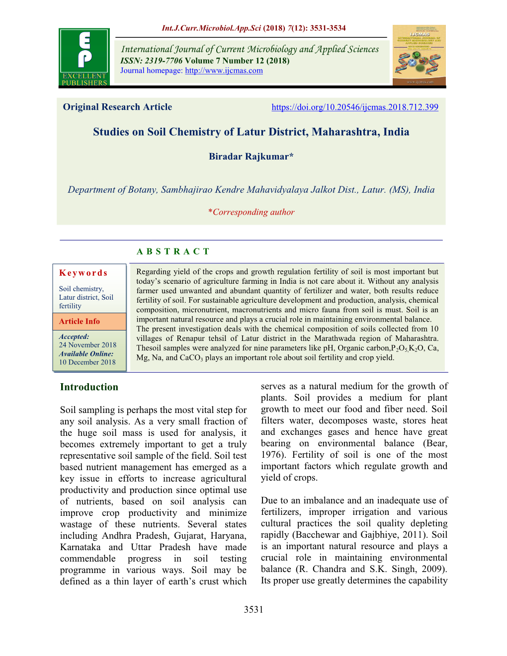 Studies on Soil Chemistry of Latur District, Maharashtra, India