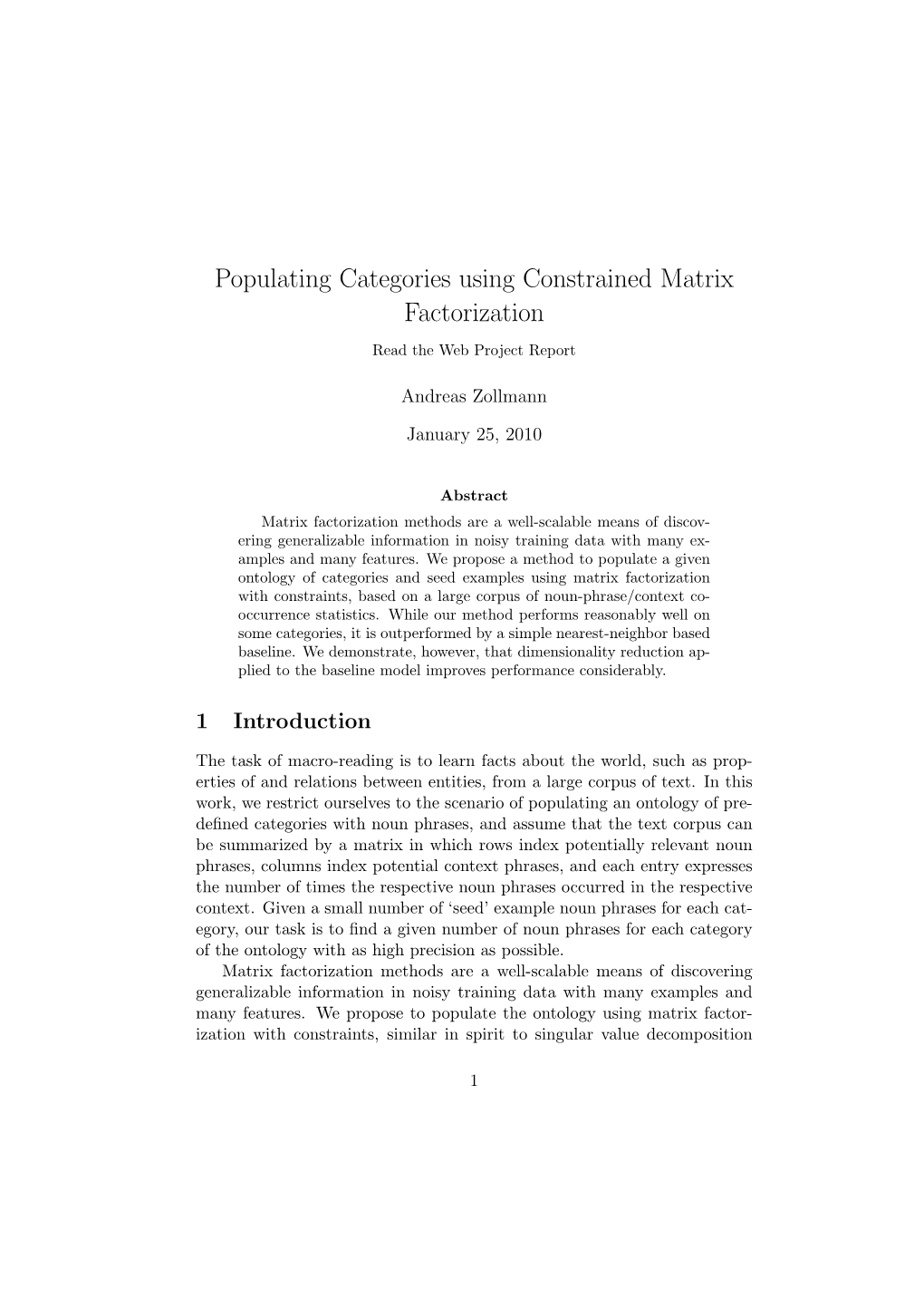 Populating Categories Using Constrained Matrix Factorization