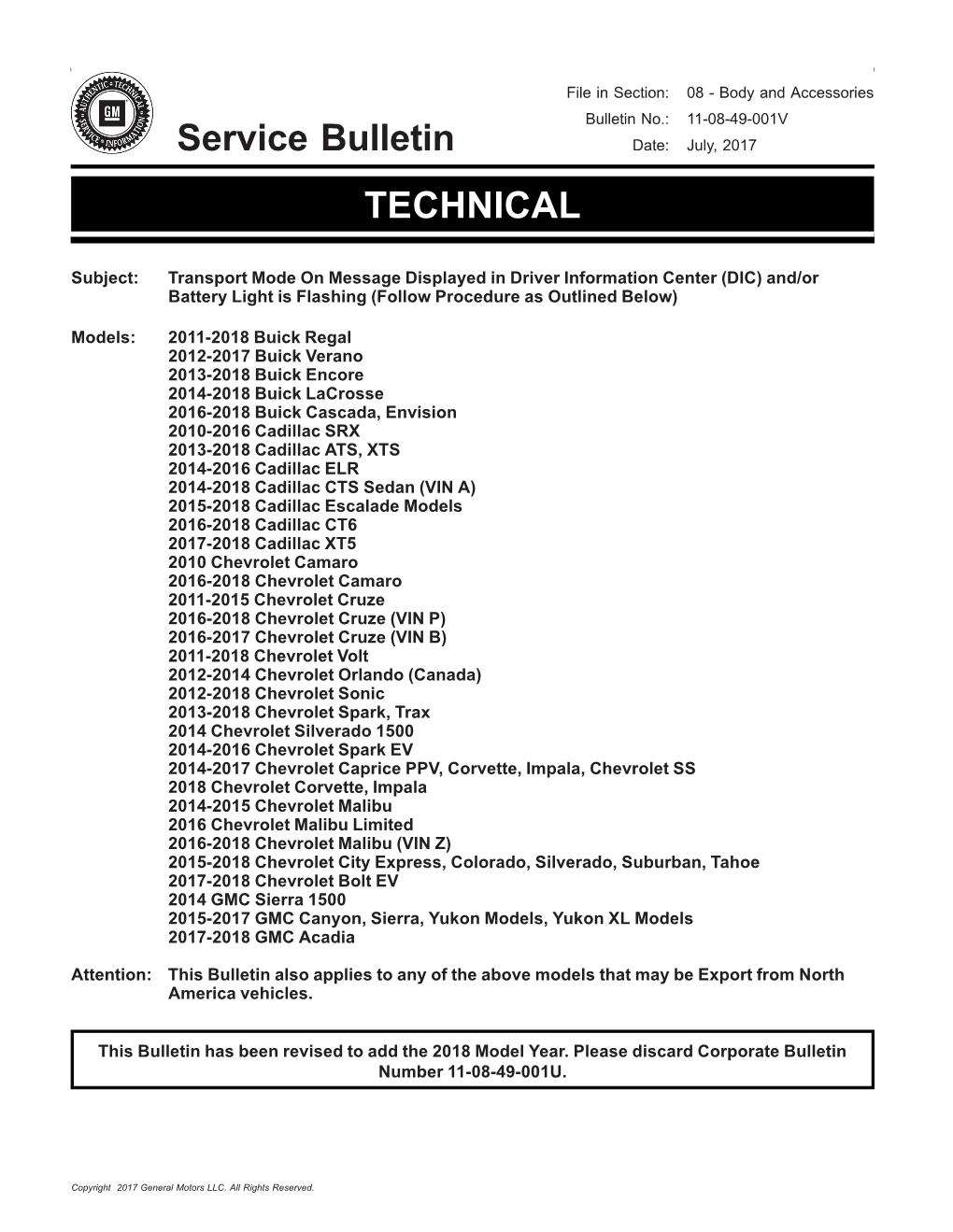 Service Bulletin TECHNICAL