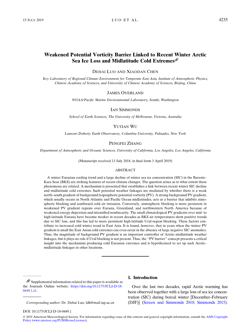 Weakened Potential Vorticity Barrier Linked to Winter Arctic Sea-Ice Loss