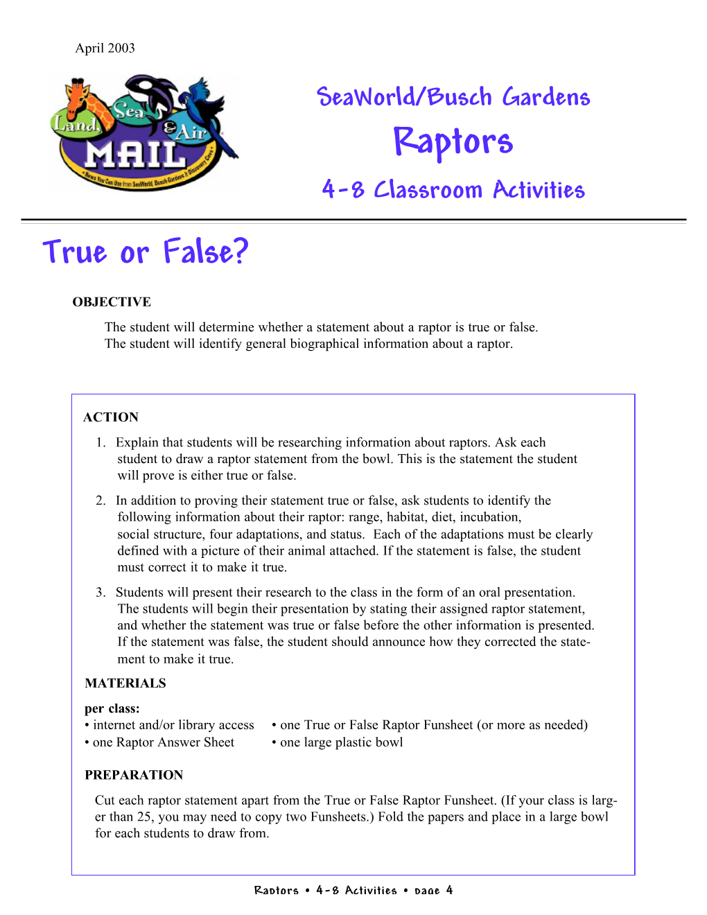 True Or False (4-8)