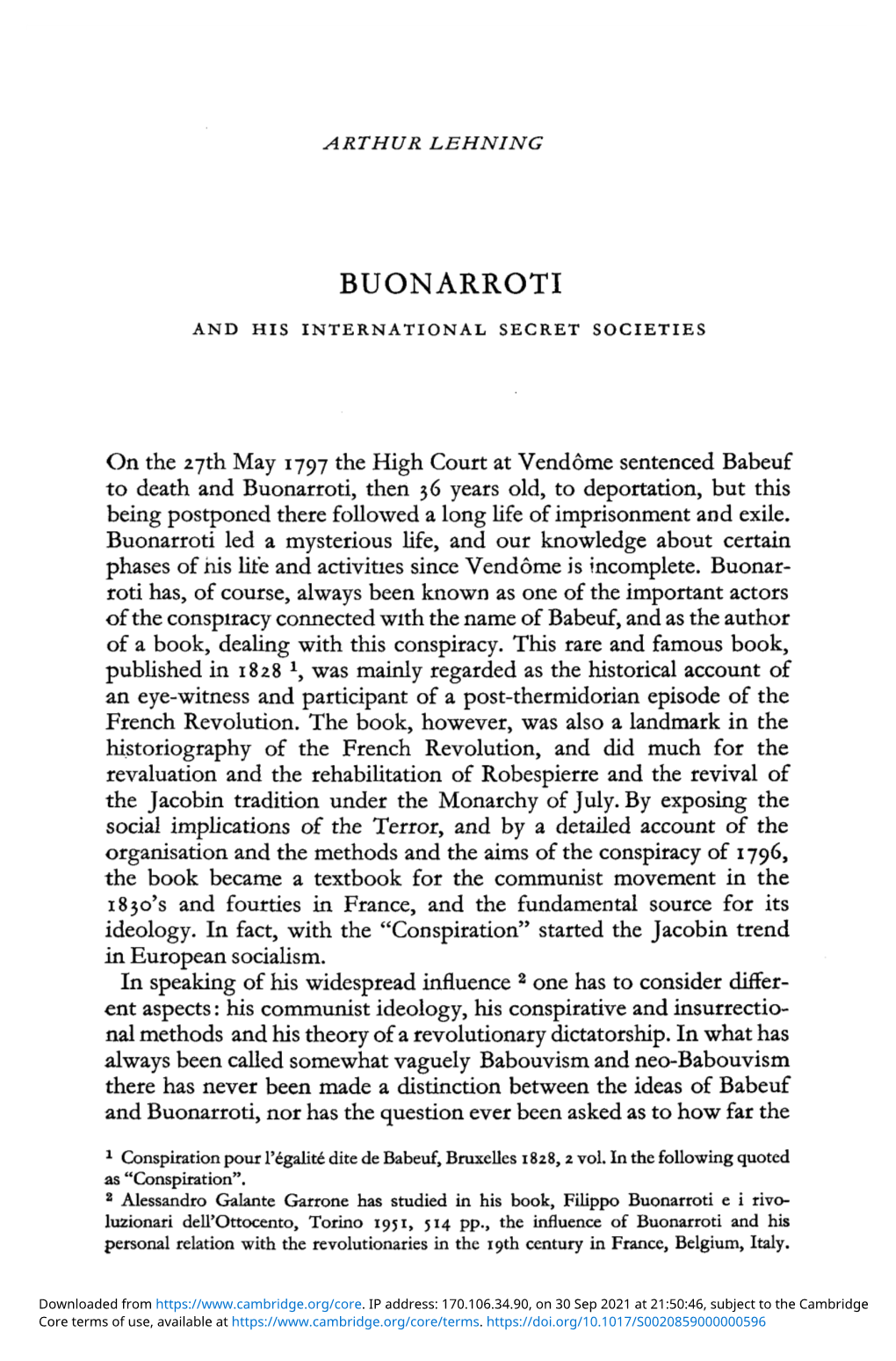 Buonarroti and His International Secret Societies