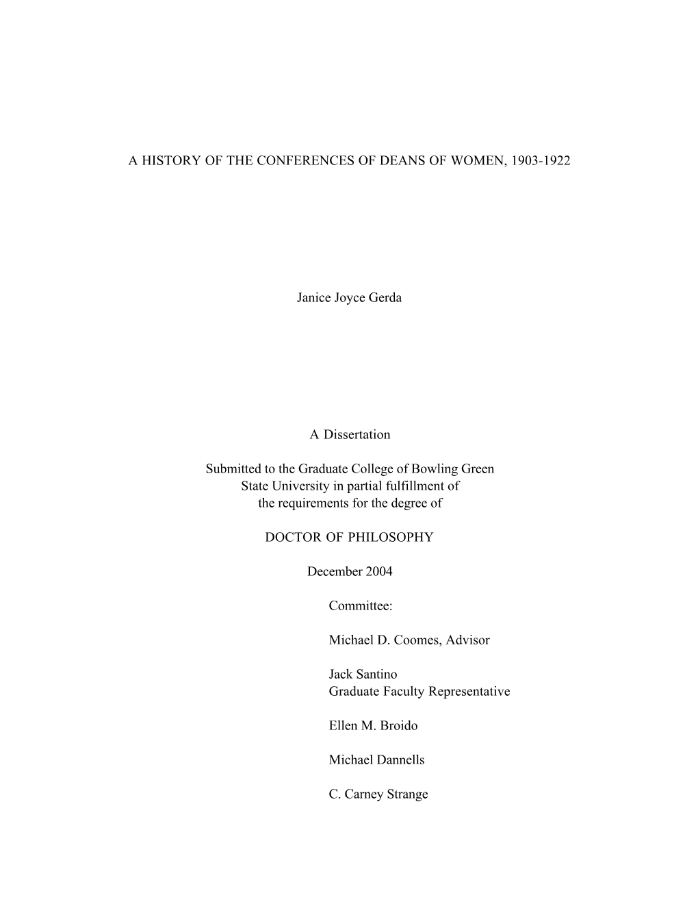 A History of the Conferences of Deans of Women, 1903-1922