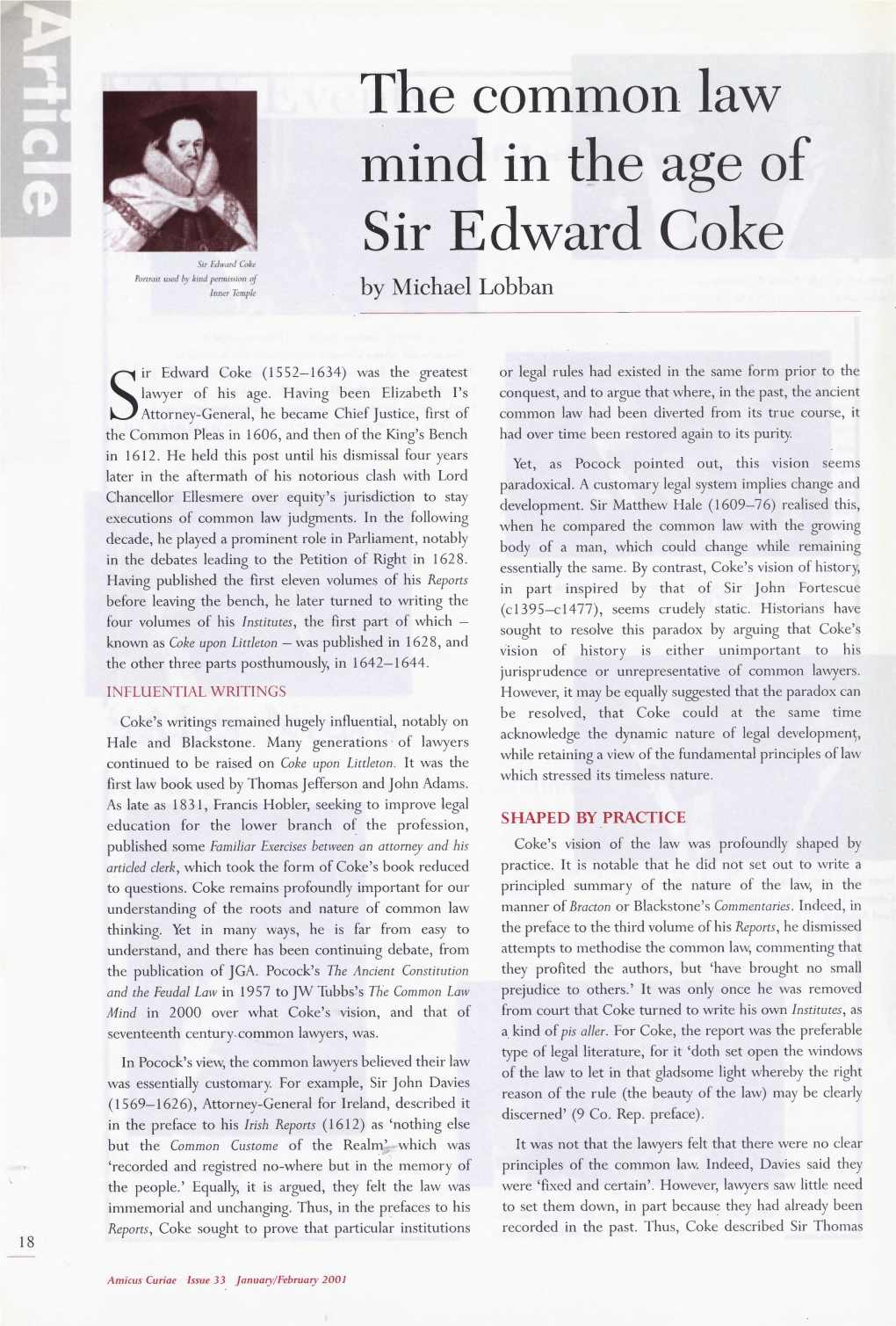 The Common Law Mind in the Age of Sir Edward Coke by Michael Lobban